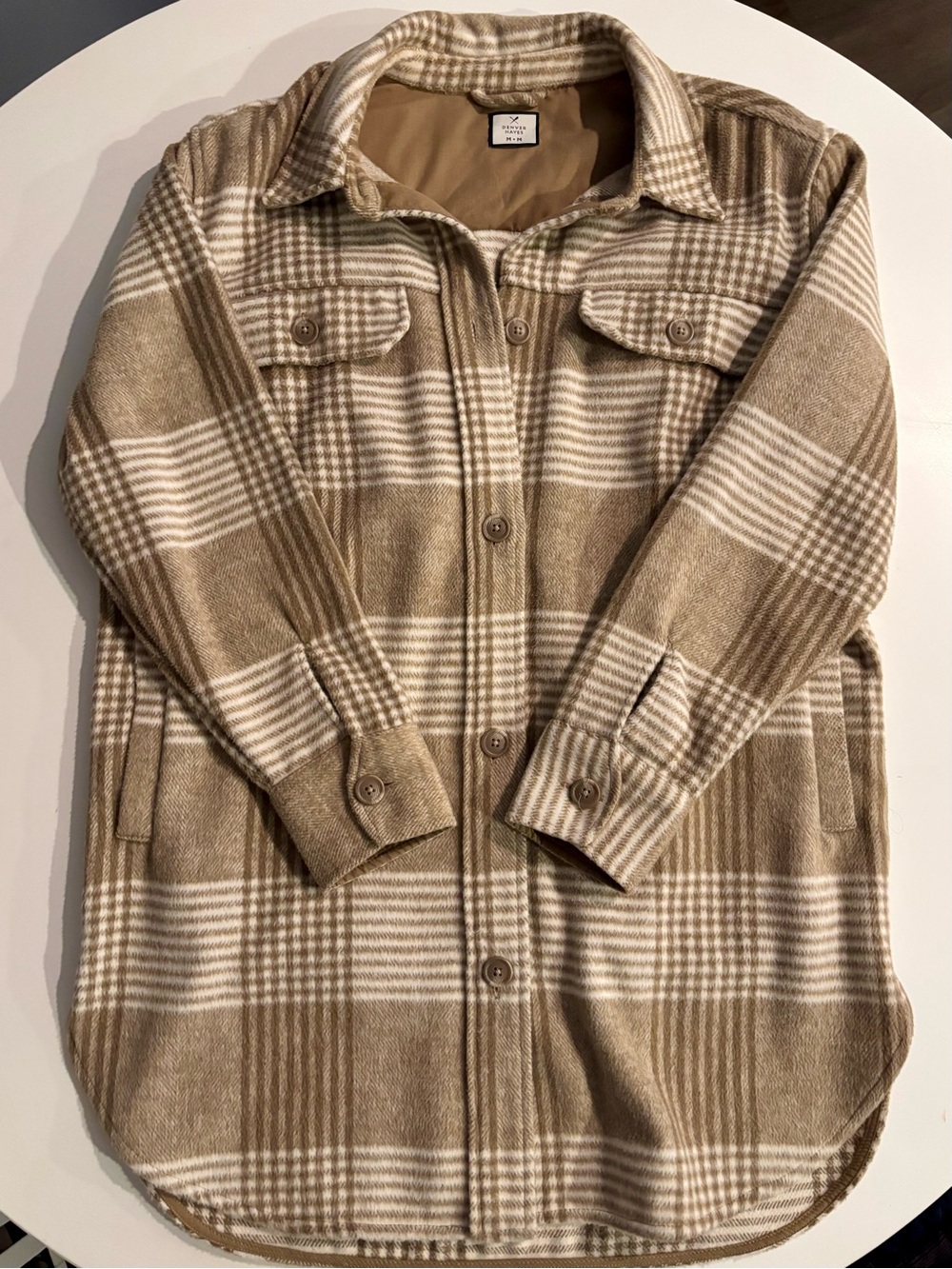 Denver Hayes Beige & White Plaid Utility Shacket